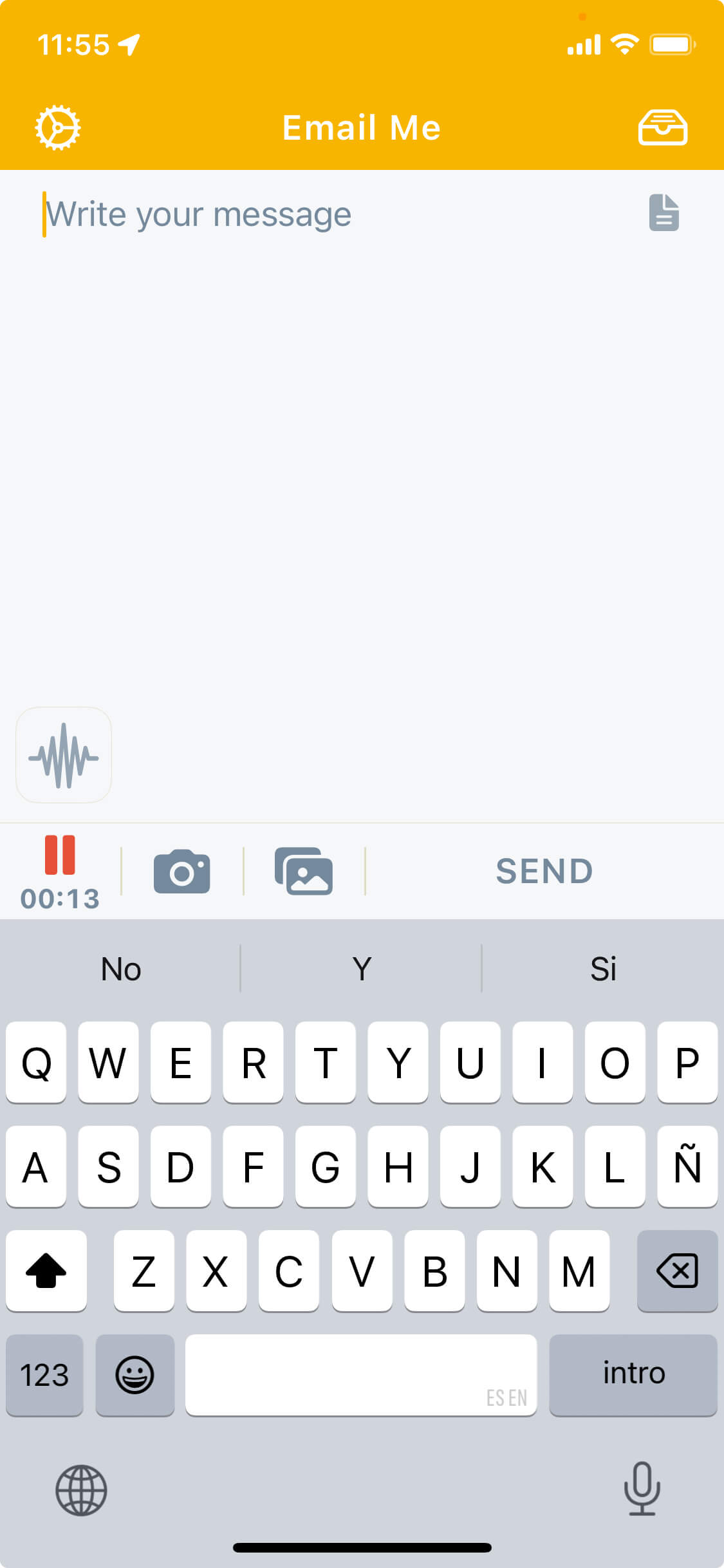 Email Me App voice dictation interface