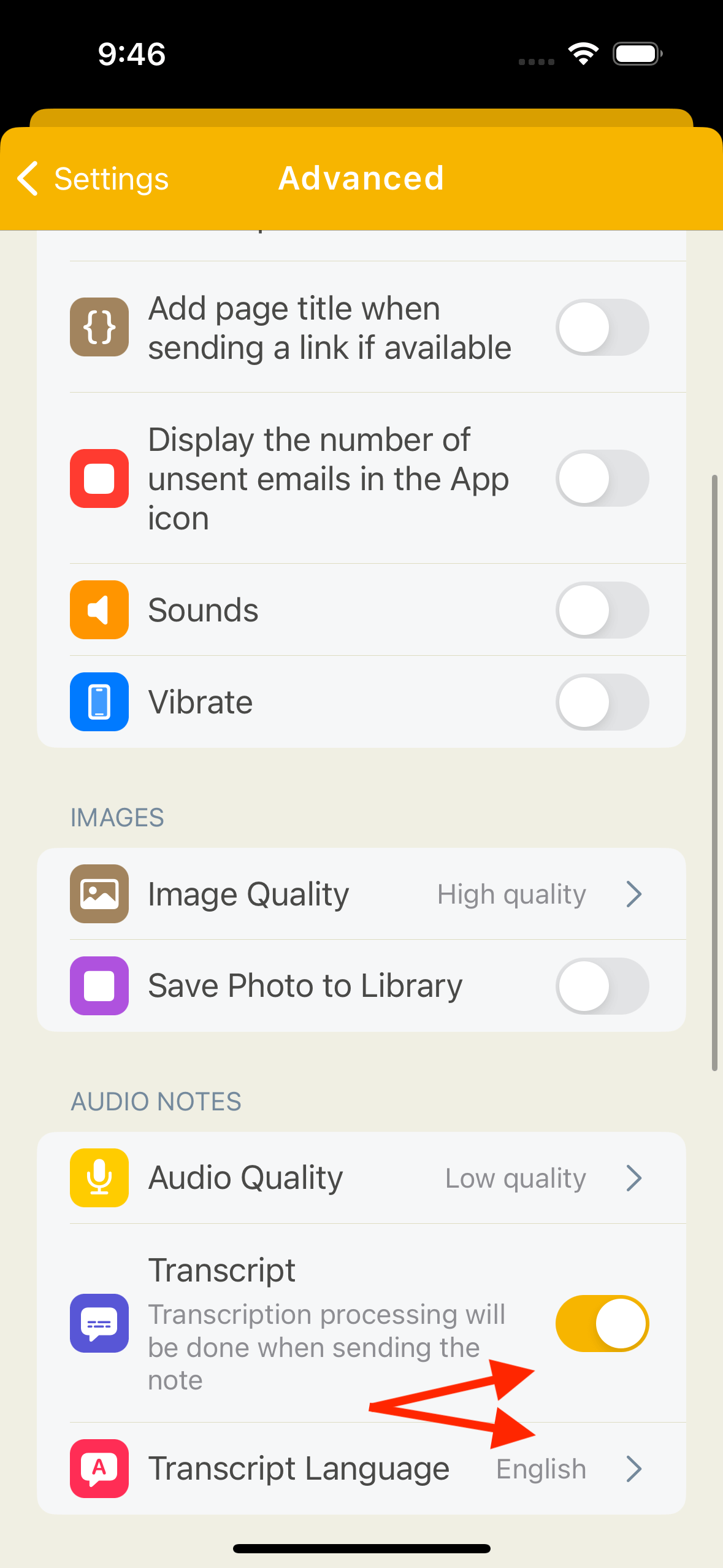 Advanced Settings on Email Me App