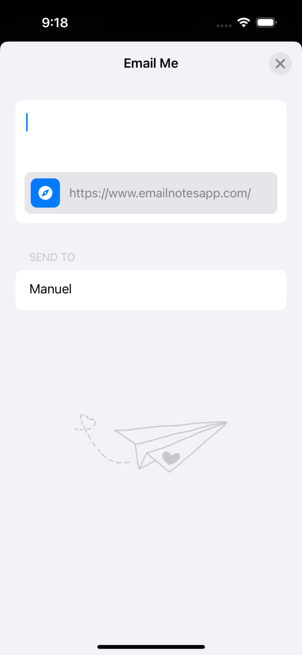 Email Me App successfully integrated in iOS Share Sheet Favorites section ready for one-tap sharing of notes photos and links Email Me App successfully integrated in iOS Share Sheet Favorites section ready for one-tap sharing of notes photos and links